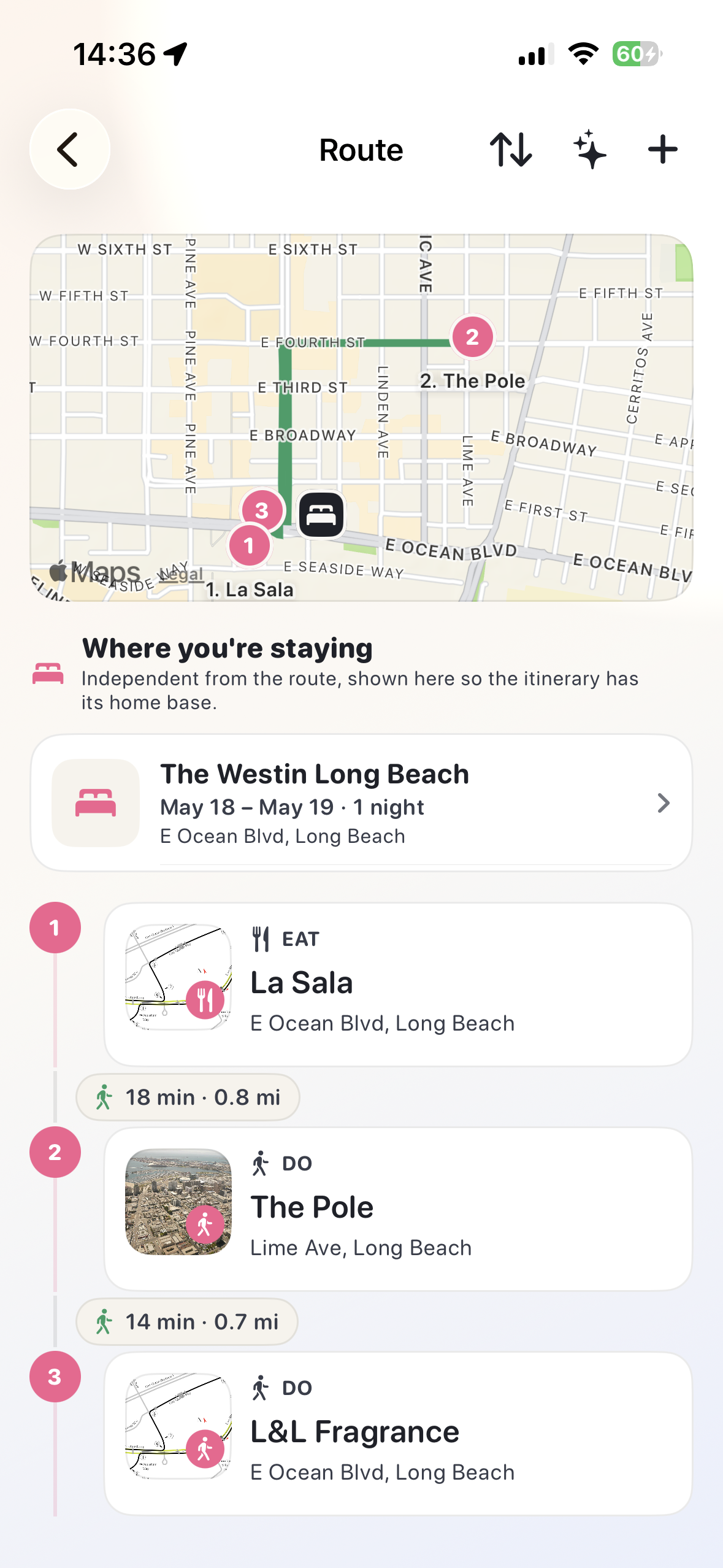 Itinerary screen