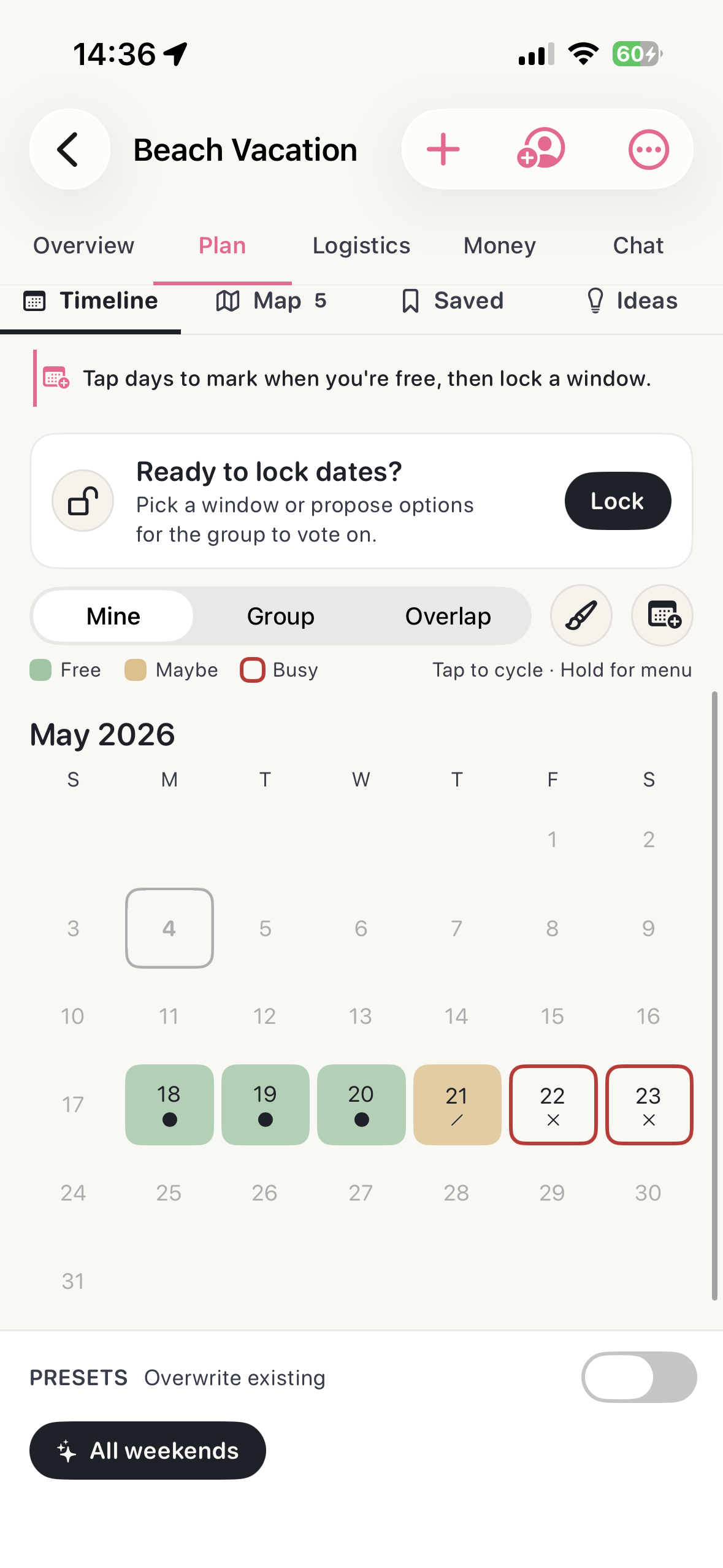 Plan screen