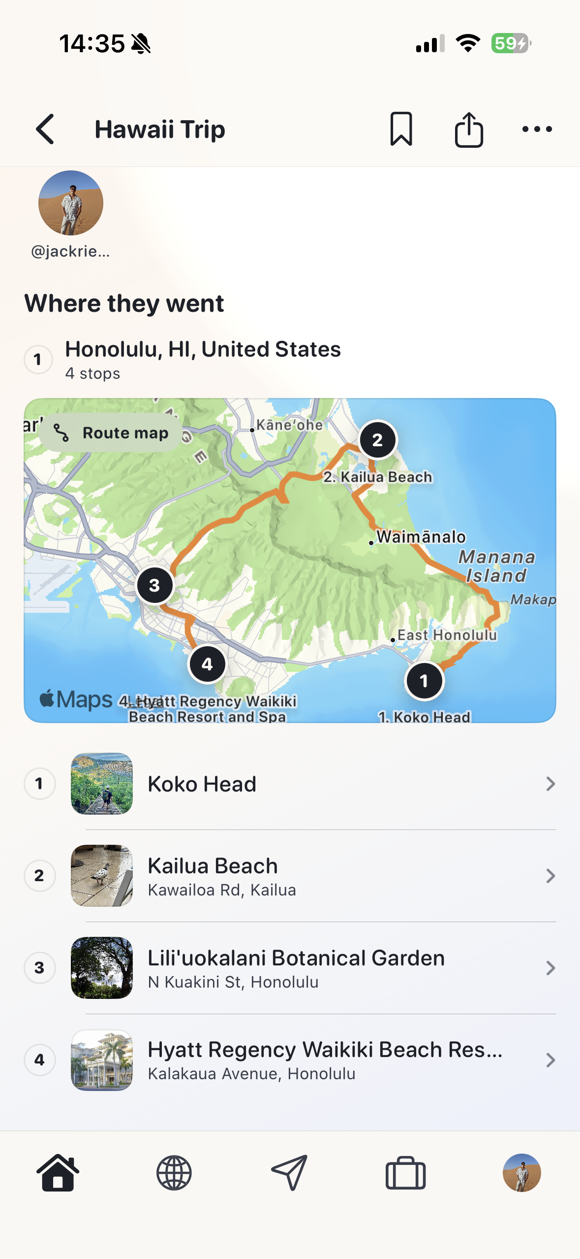 Route screen